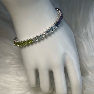 925 Silver Rainbow Multi Gemstone Tennis Bracelet